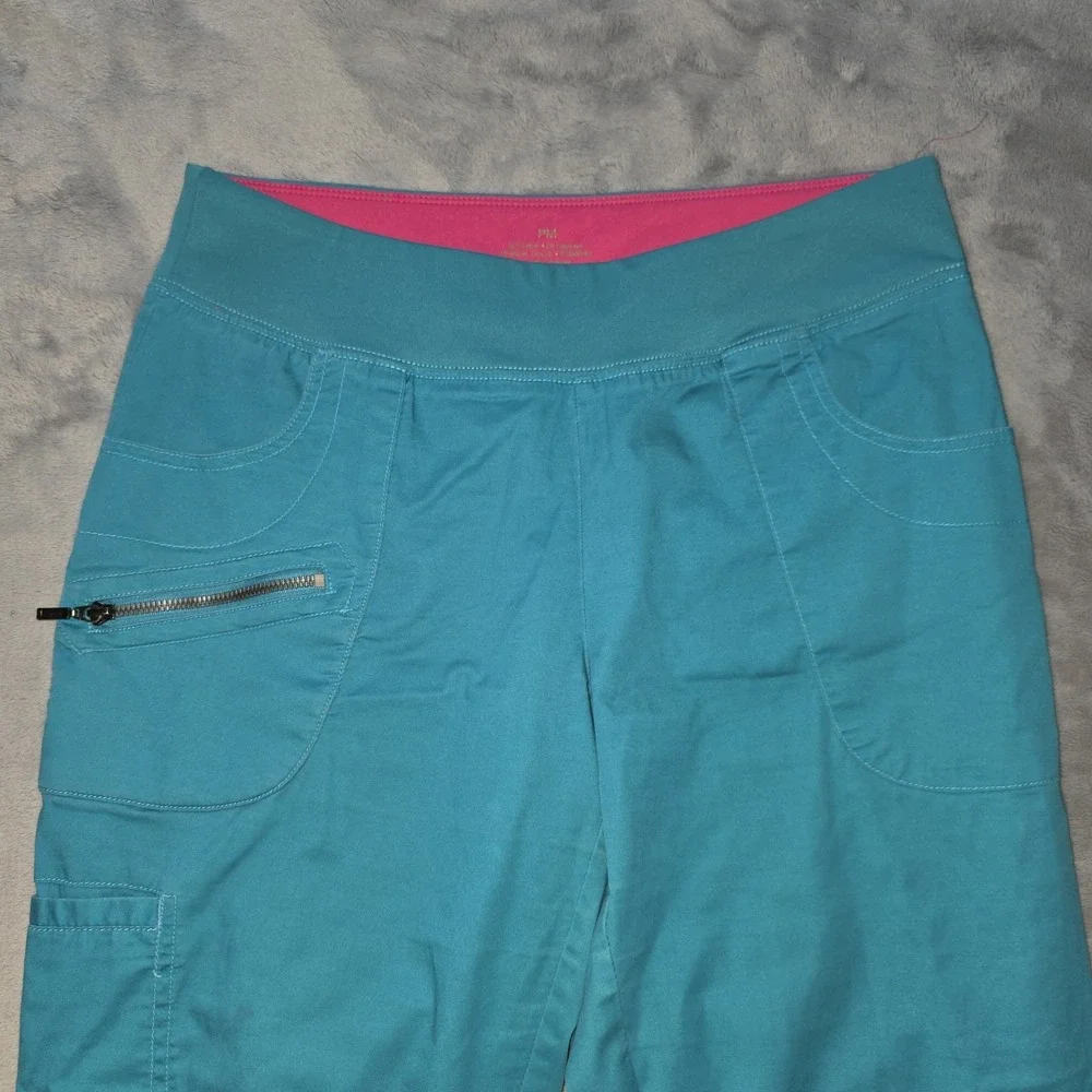 Beyond Scrubs Womens Pants Blue Pink Size PM Pull‎ On Elastic Waist Pockets